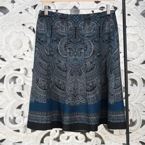 Ann Taylor Petite Blue Black Paisley Midi Skirt Women’s 2P Lined